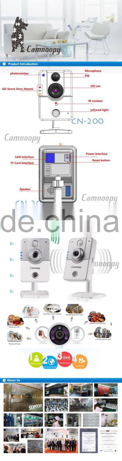 High definition PIR Alarm night vision ip palstic cube ip camera internet security camera