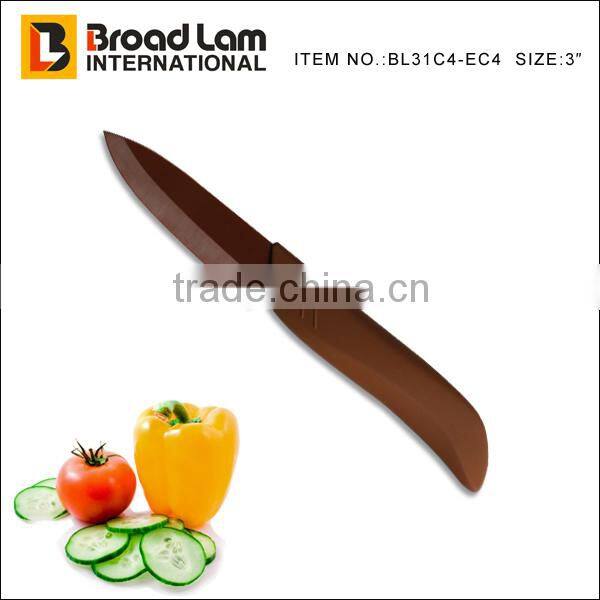 Beautiful design 4pcs Ceramic Color Knife set, brown/coffee color ABS+TPR coating handle, soft touch
