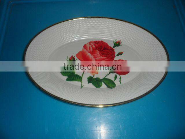 14"plastic oval flat printing dish with metal ring