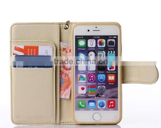 Lady favorite handheld stand fashion rose leather phone cover for iphone 6/ 6 plus with lanyard