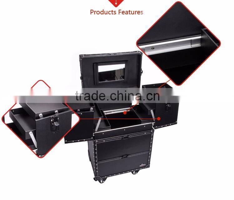 High quality Factory Supplier Rolling Station with Mirror trolley Makeup Case