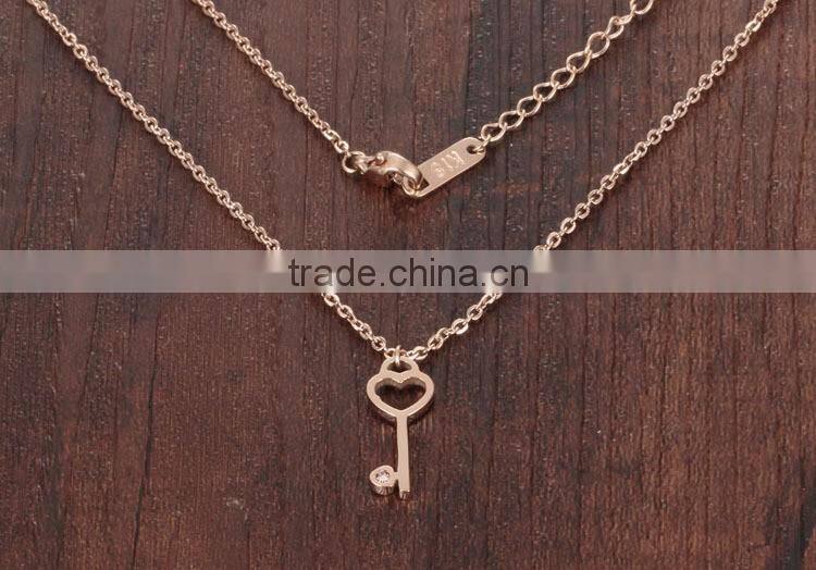 ^_^ 2016 Wholesale Beautiful Necklace Rose Gold Plated Key Pendant Necklace For Couple Costume Jewelry Factory Direct @_@