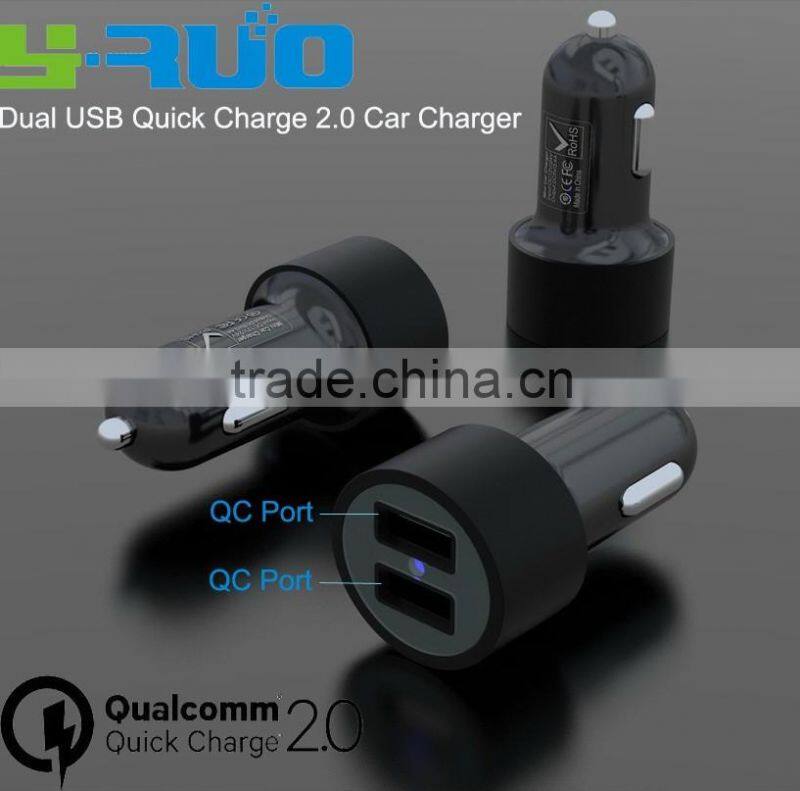 Dual QC 2.0 ports quick charge QC 2.0 Car Charger with output 5V 2.4A 9V 2A 12V 2A