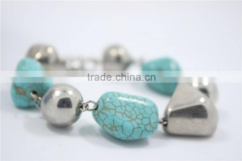 Chunky Natural Turquoise Stone Beads Bracelet Smooth Funk CCB Beaded Bracelet For 2016 Fashion Jewelry