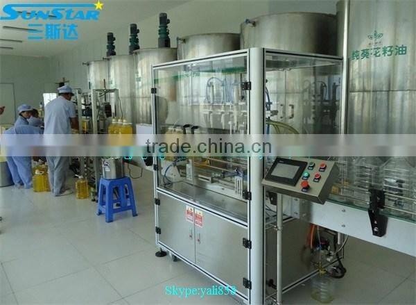 Automatic linear type grease filling machine for olive cooking sunflower oil in bottle barrel or jar can