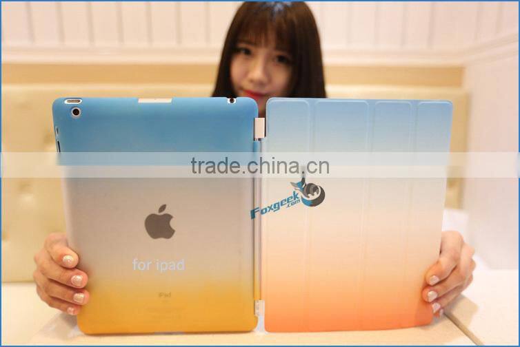 leather case and back case for ipad 2 3 4 folding Magnetic Leather with Sleep/Wake up function multi colors