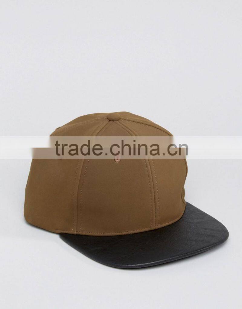 Daijun New Design OEM Hot Sale 100%Cotton Plastic Buckle Faux-leather Flat Visor Khaki Plain Men Custom Waterproof Snapback