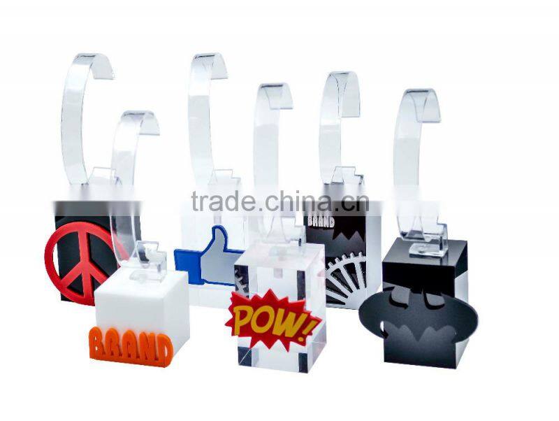 Hongkong Supplier bracelet shape hand made watch 3D logo stand acrylic watch display