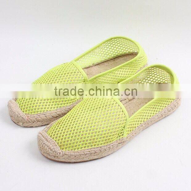 Latest design belly shoes factory espadrilles fashion mesh material jute sole espadrille