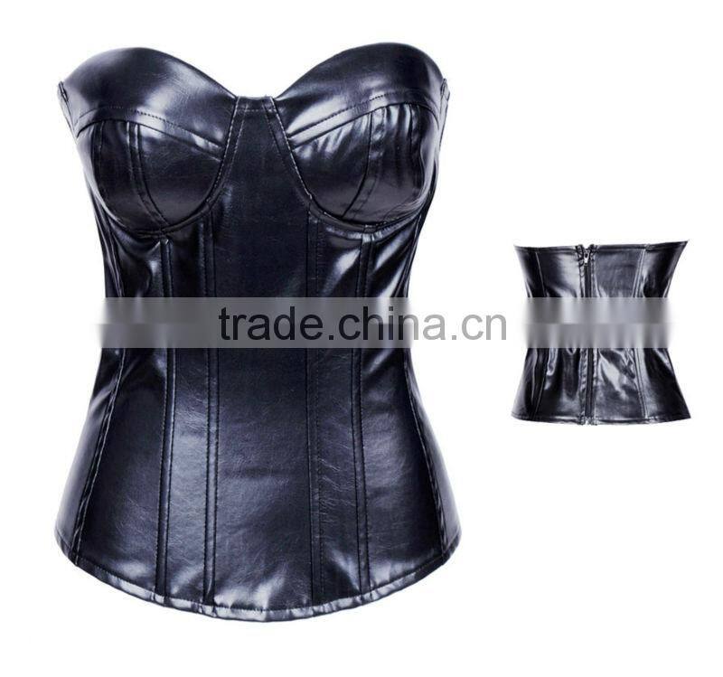 coffee zipper front sexy women leather corset m1985