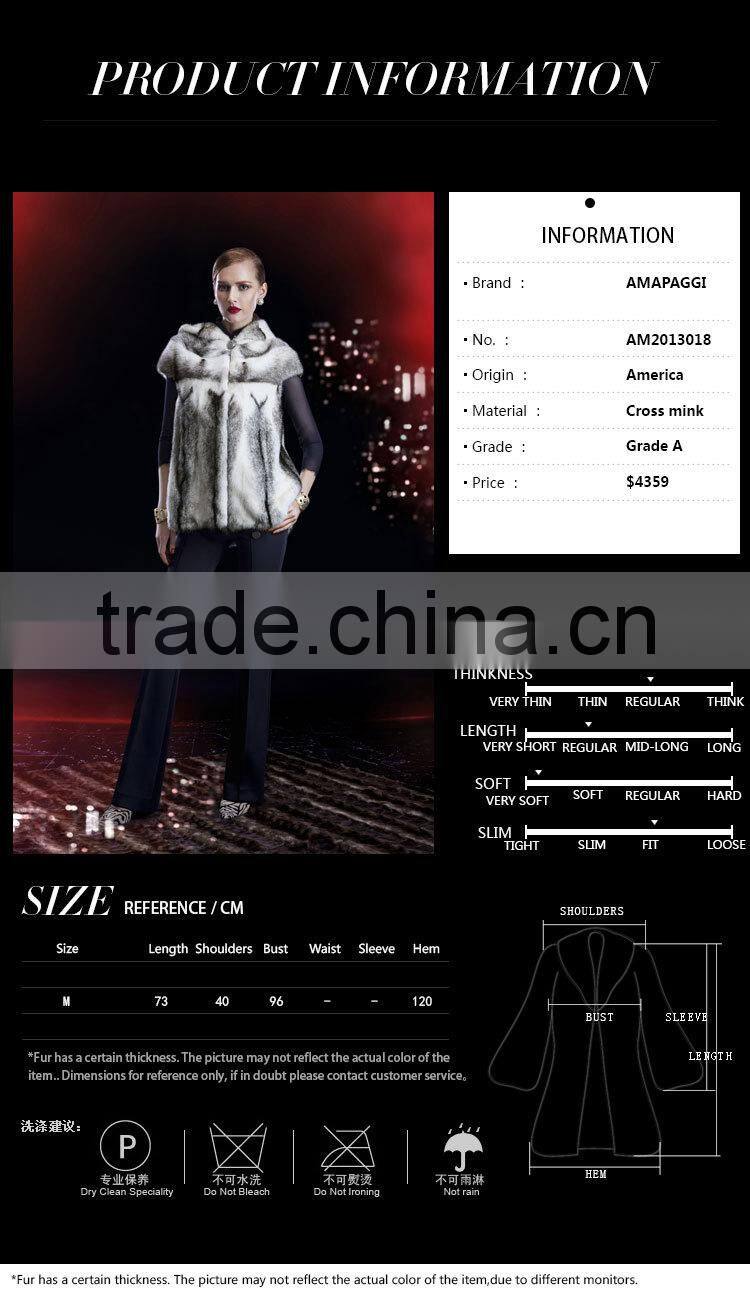 regular length winter women black cross mink fur coat with hat