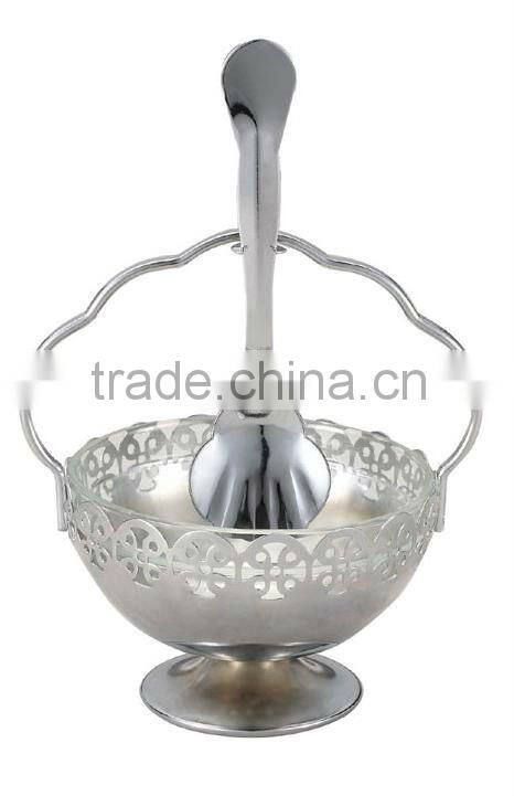 high clear glass sugar pot with lid spoon