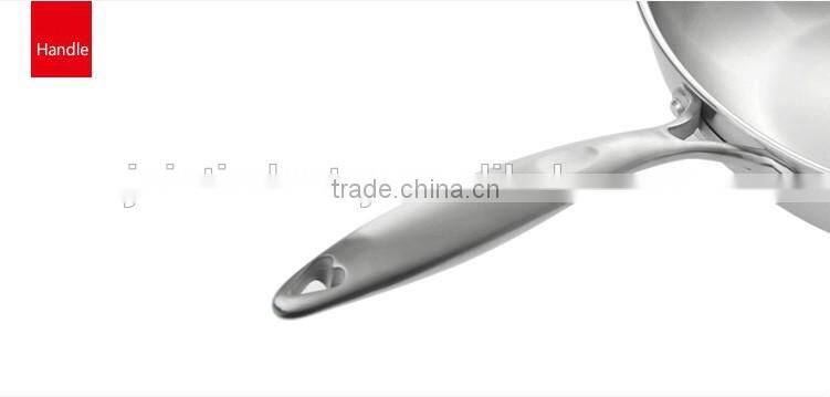3 Layer Hot sale Stainless Steel Wok Pan,Chinese Wok no ear