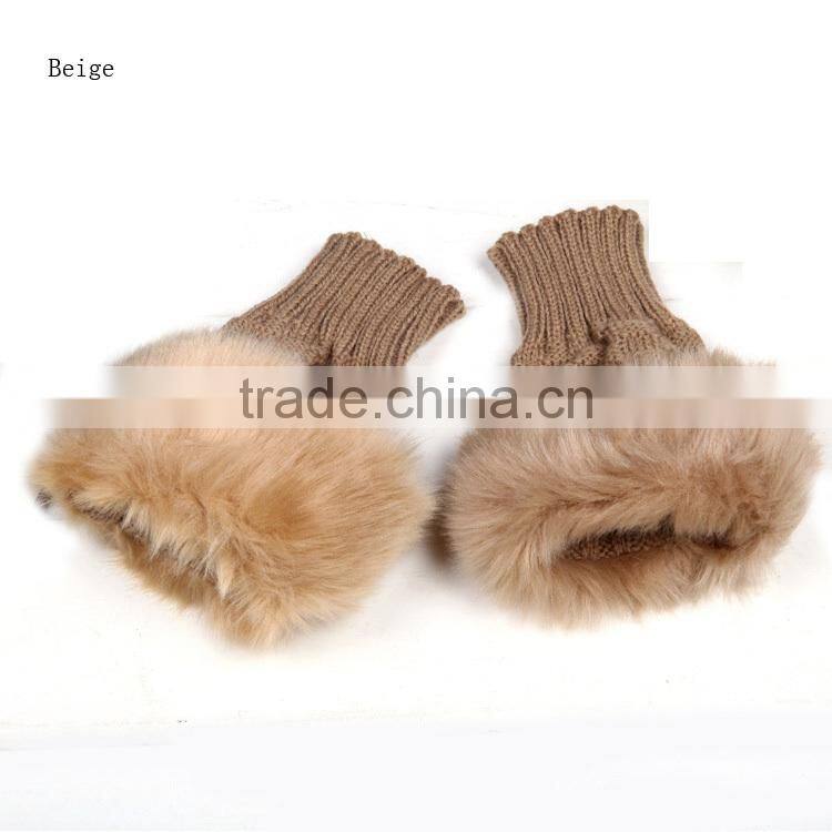 Fashion Cute Faux Rabbit Fur Hand Winter Warmer Knitted Fingerless Gloves Mitten Wholesale