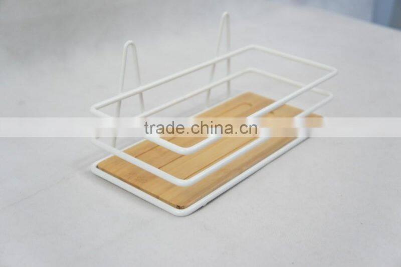 Metal & Bamboo Bathroom Caddy With Suction