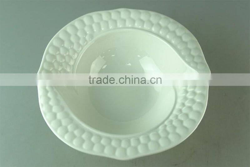 Chaozhou Supplier Wholesale White Ceramic Kitchen Fruit Bowls high quality serving big ceramic bowls with embossing edge