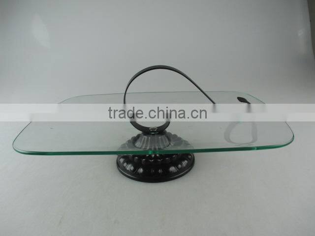 Glass with iron handle cake stand with cheap price in stocked