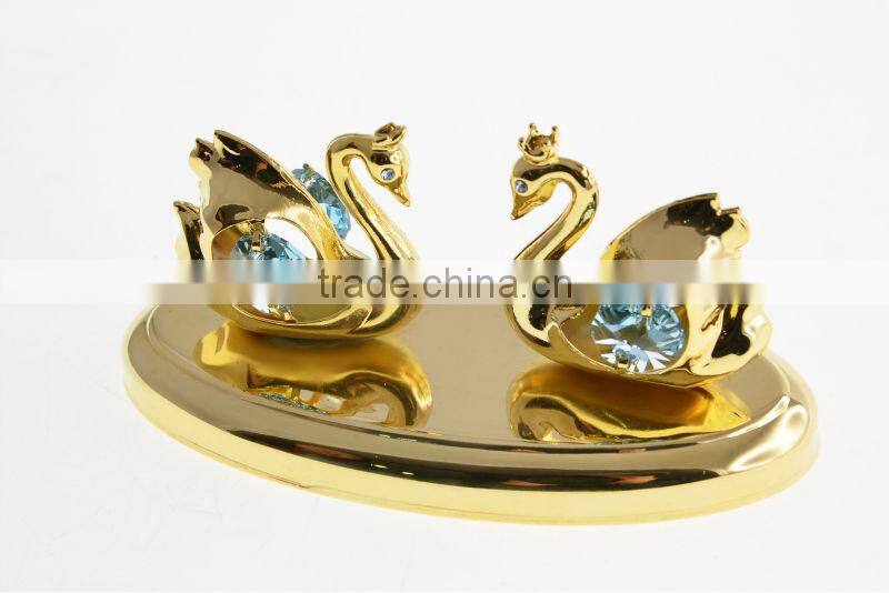 24K Gold Plated Decorative Rose Round With Coconut Tree Stand And Swarovski Crystal