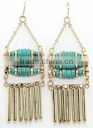 Handmade beaded bohemian hoop earring, gold wire with turquoise seedbeads charm earring