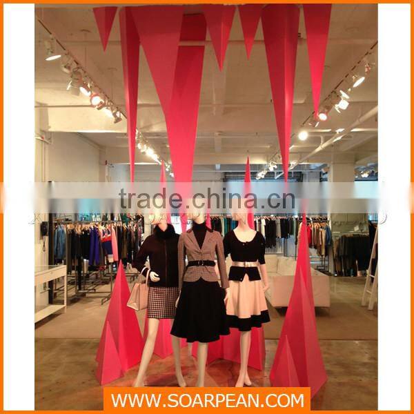 Wooden triangle designs for retail shop visual display