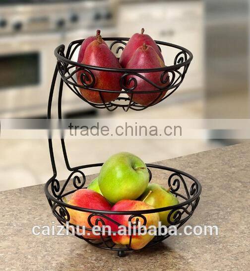 Home coffee house restaurant metal fruit storage rack, decorative wire vegetable mesh basket