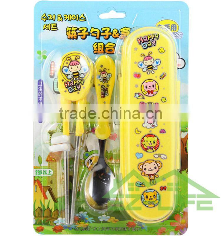 Korean stainless steel baby faltware sets training chopsticks and spoon