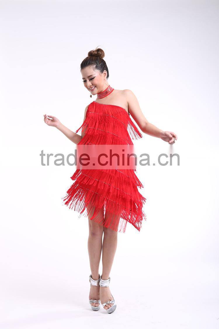 2015 women sexy latin dancewear ballroom,one shoulder fringe latin ballroom dance dress