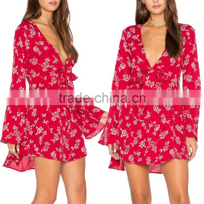 Boho Sexy Printed Rayon Front Tie Closure One Piece Party Mini Girls Dress Name With Pictures Designer Women Apparel HSD5850