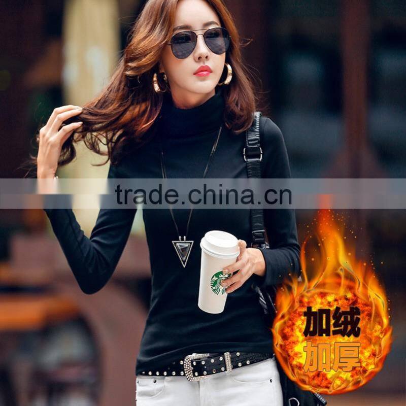 Warm high collar t shirt fashion women's bottoming thick slim long sleeve t shirt