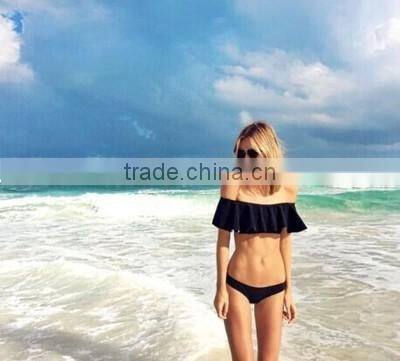 New Sexy bandeau ruffled bikini sets women Flounce Strapless swimsuit swimwear
