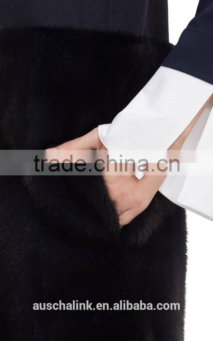 women black round neck mink fur bottom vests customized