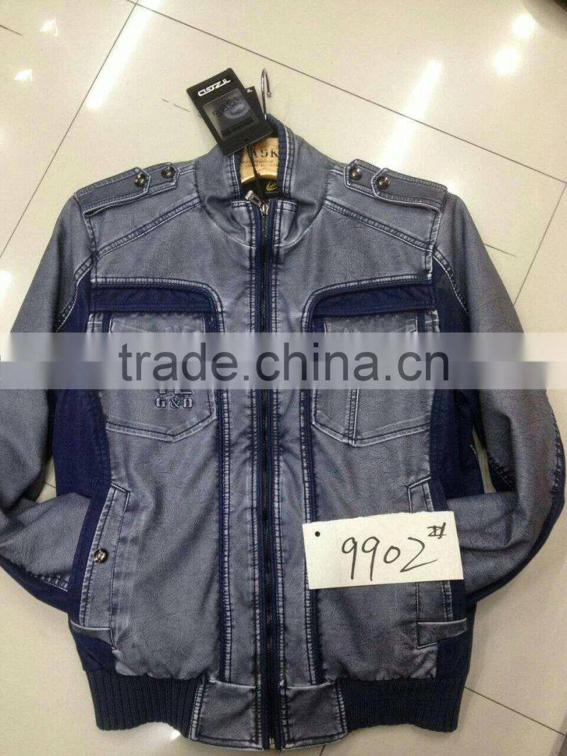 NEWEST TOP FASHION MEN WINTER PU JACKET WITH HOOD