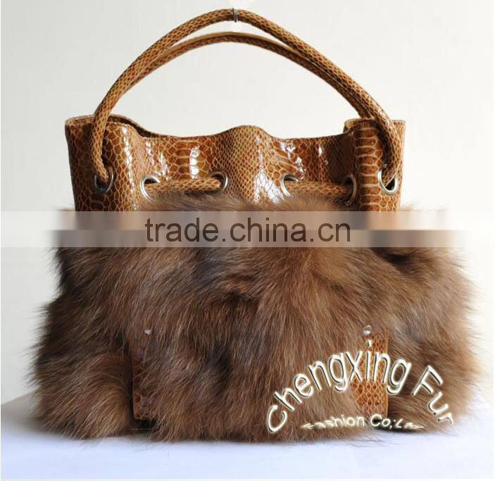 CX-H-27C 2016 Latest Fashionable Desgin Genuine Fox Fur Ladies Hand Bag