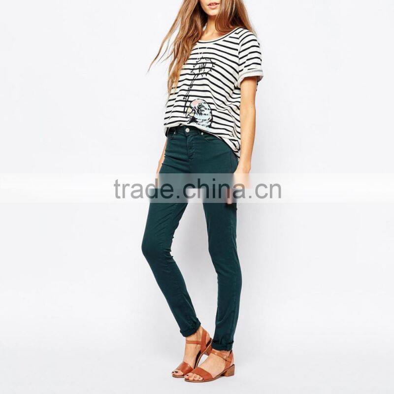 Dark green plain skinny girls sexy tight jeans pants
