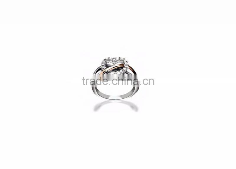 Two Tone Plated CZ Studded Heart Ring