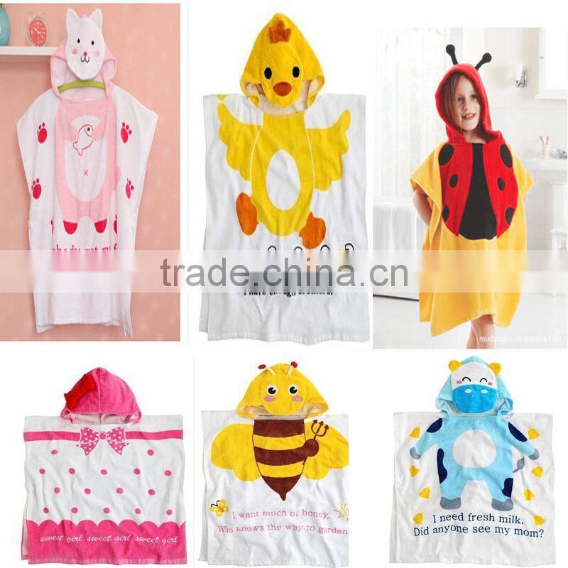 Super soft 100% cotton kids cartoon poncho towel