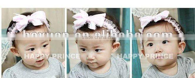 baby lace head band with pink flower