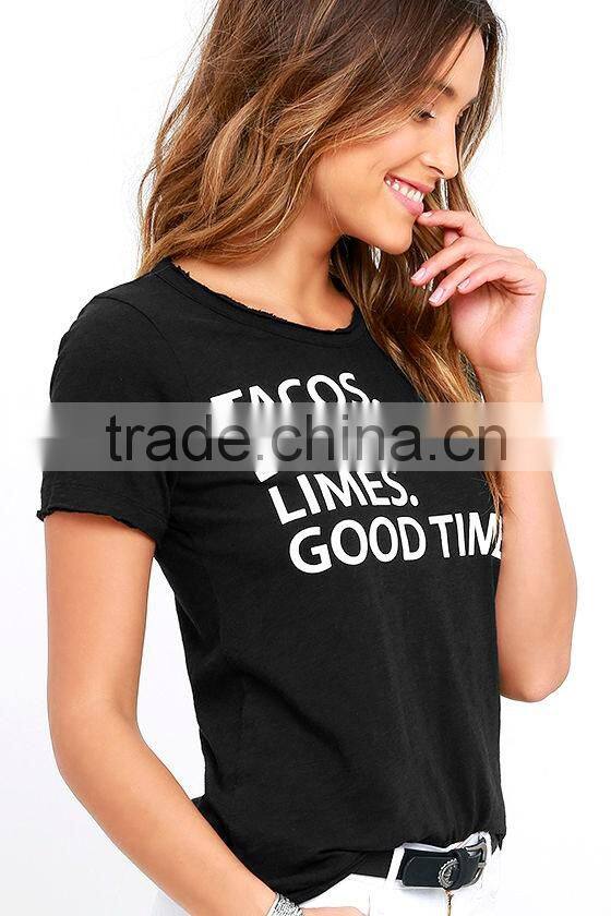 Fashion straight-cut bodice short sleeve women t shirt wholesale 2016