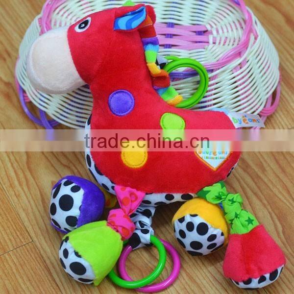 Red horse pulling musical Plush toys baby educational plush toys for kids
