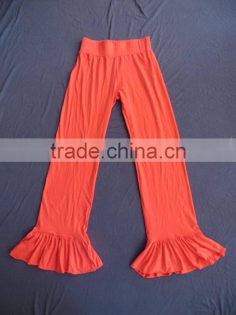 Plus women solid pants olive red orange ruffle flared wide pants palazzo long for women YW-00102