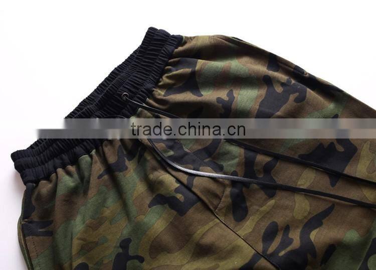mens fashion camo/camouflage military jogger pants with leather drawstring