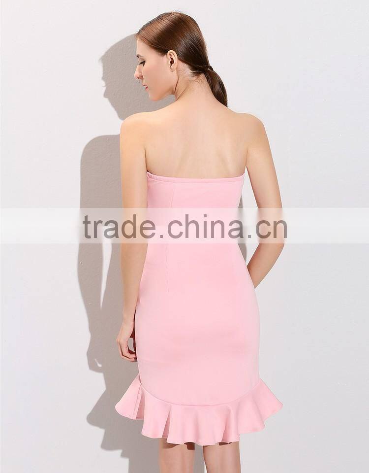 2016 bride summer dress design for strapless,falbala hem sheath ladies evening dress oem service
