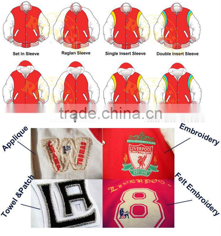 Customize Custom Made Youth Size Cheap American College Letterman Varsity Baseball High School Uniforms Men Winter Bomber Jacket