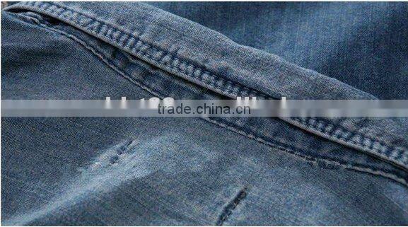 denim long sleeve shirts double pockets stitching men shirts