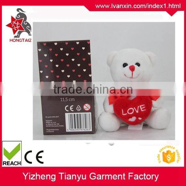 white plush stuffed bear soft toy, teddy bear shaped plush valentine day bear with heart for girl