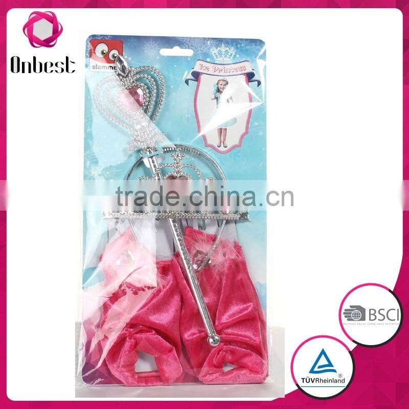 Custom made 3PCS princess tiara & wand set and frozen glove for baby girls