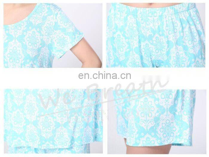 Printing Pattern Ladies Bamboo Fiber Short Sleeves Shorts For Summer