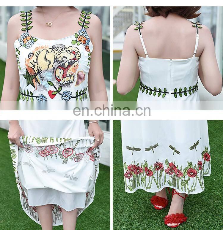 beautiful white dresses with tiger & flower & leaf dress casual dress