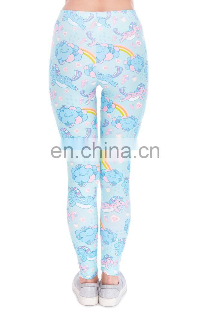 Unicorn clouds printed girls elastic workout stylish hot cheap pants jogging tight girl fabric fashion leggings for woman