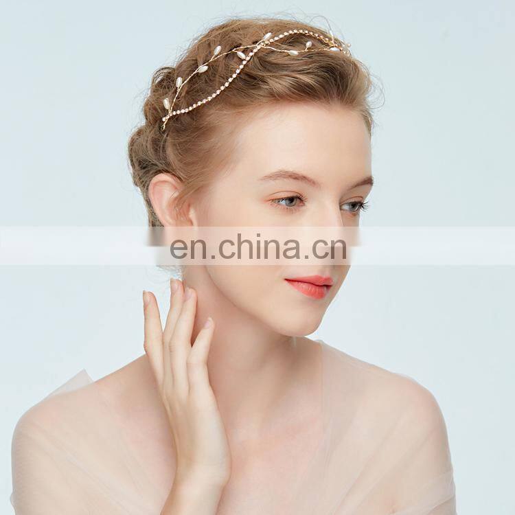Amelie Simple Design Cheap Rhinestone Chain Pearls Decoration Wedding Bridal Hair Vine Christening Headbands Baby's Breath Vine